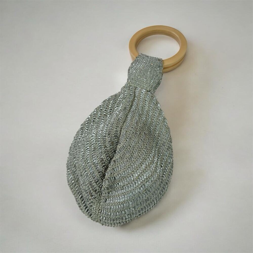 RICKI DESIGNS USA EVENING GRAY BEADED WRIST VINTAGE HANDBAG